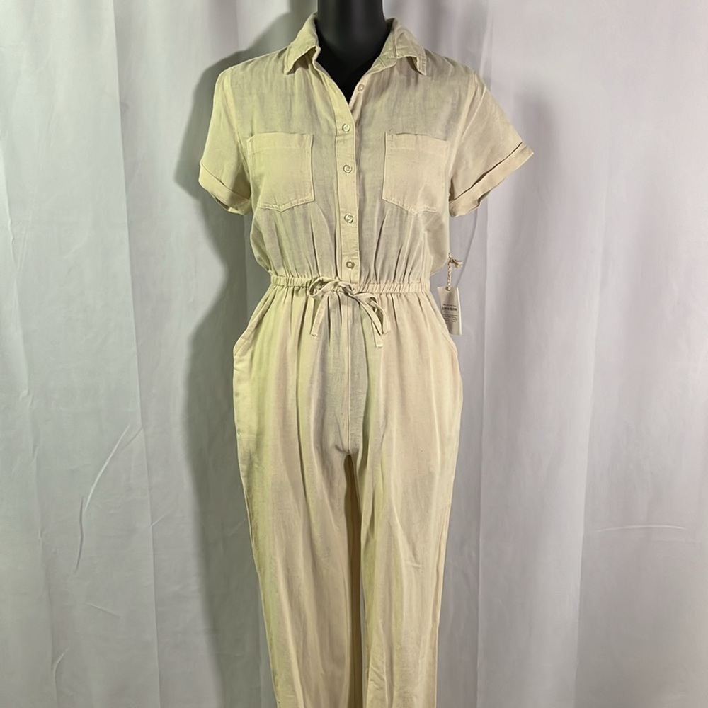 NWT Jessica Simpson Khaki Cropped Linen Blend Jumpsuit